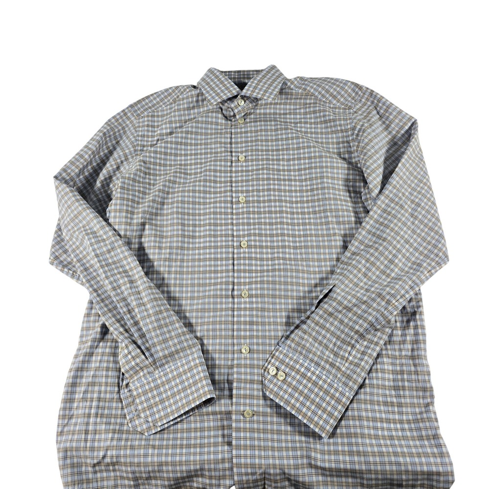Eton Contemporary Fit Shirt Mens 16.5 42 Blue Tan Plaid Trunk Club Exclusive